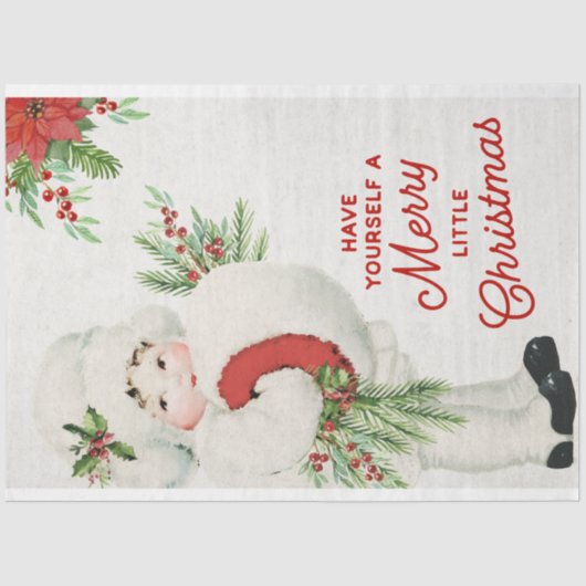 ヴィンテージクリスマスガールと緑のデコパージュ 薄葉紙 (正面)