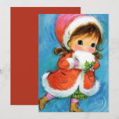 ヴィンテージクリスマスガールアイススケーティングホリデー シーズンカード (正面/裏面)