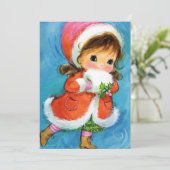 ヴィンテージクリスマスガールアイススケーティングホリデー シーズンカード (スタンド正面)