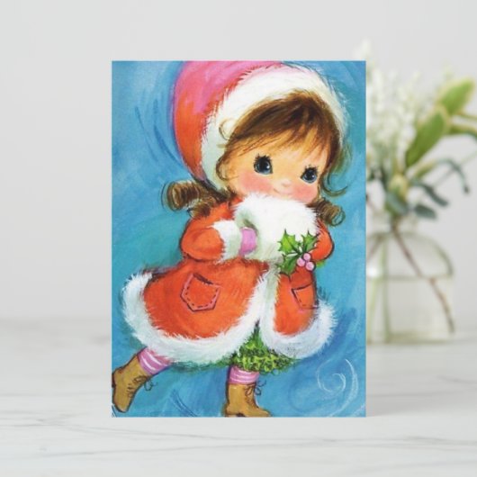 ヴィンテージクリスマスガールアイススケートで滑るホリデイ シーズンカード (スタンド正面)