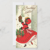 ヴィンテージクリスマスガールアットドアステップ シーズンカード (正面)