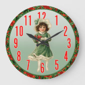 ヴィンテージクリスマスガールウォールクロック ラージ壁時計 (正面)