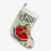 ヴィンテージクリスマスガールクリスマスストッキング スモールクリスマスストッキング (正面 (吊り時))