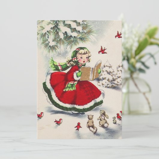 ヴィンテージクリスマスガールクリスマスパーティー 招待状 (スタンド正面)