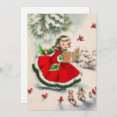 ヴィンテージクリスマスガールクリスマスパーティー 招待状 (正面/裏面)