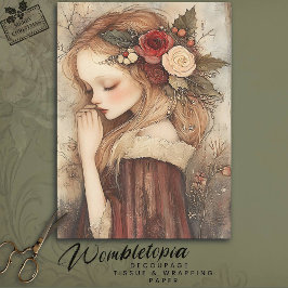 ヴィンテージクリスマスガールフローラ&ホリーデクページ 薄葉紙