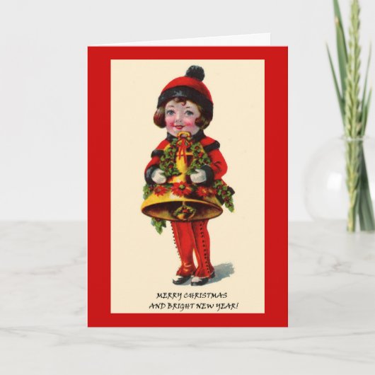 ヴィンテージクリスマスガールベル名前をカスタムする引用文 シーズンカード (正面)