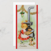 ヴィンテージクリスマスガールベーキングクッキー シーズンカード (正面/裏面)