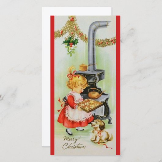 ヴィンテージクリスマスガールベーキングクッキー シーズンカード (正面/裏面)