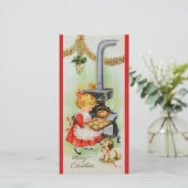 ヴィンテージクリスマスガールベーキングクッキー シーズンカード (スタンド正面)