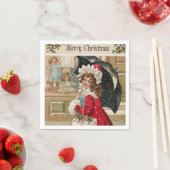 ヴィンテージクリスマスガールホリデイ紙ナプキンス スタンダードカクテルナプキン (インサイチュ)