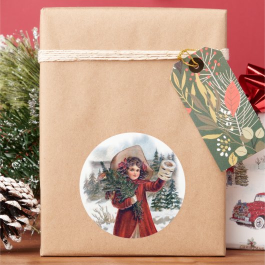 ヴィンテージクリスマスガールホリデイ ラウンドシール (クリスマス)