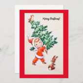 ヴィンテージクリスマスガールホリデーカード シーズンカード (正面/裏面)