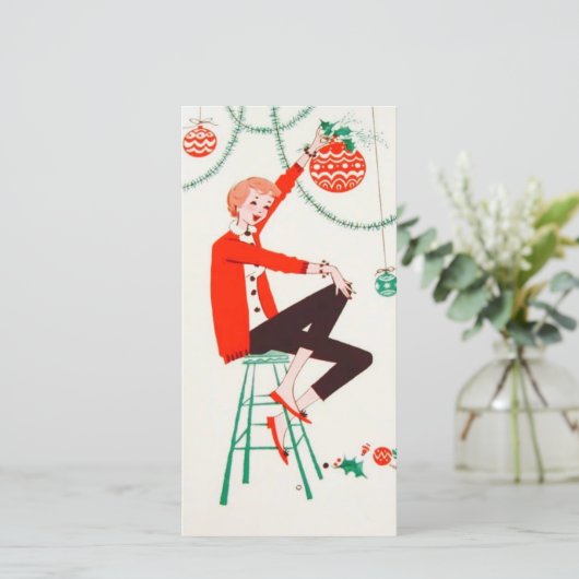 ヴィンテージクリスマスガールホールディングオーナメントホリデイC シーズンカード (スタンド正面)