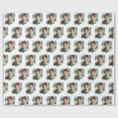 ヴィンテージクリスマスガールホールディングホリー ラッピングペーパー (フラット)