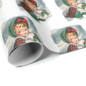 ヴィンテージクリスマスガールホールディングホリー ラッピングペーパー (ロールコーナー)