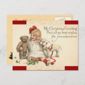 ヴィンテージクリスマスガールポストカード シーズンポストカード (正面/裏面)