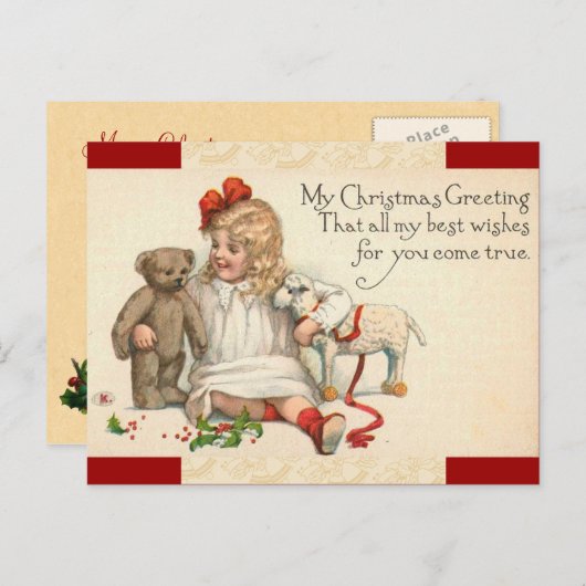 ヴィンテージクリスマスガールポストカード シーズンポストカード (正面/裏面)