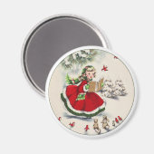 ヴィンテージクリスマスガールマグネット マグネット (正面/裏面)
