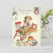 ヴィンテージクリスマスガールラッピングプレゼント シーズンカード (スタンド正面)