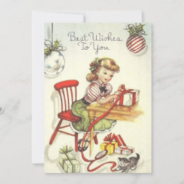 ヴィンテージクリスマスガールラッピングプレゼント シーズンカード