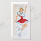 ヴィンテージクリスマスガール姿スケートで滑る シーズンカード (正面/裏面)