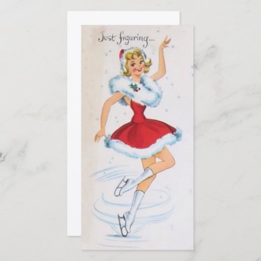 ヴィンテージクリスマスガール姿スケートで滑る シーズンカード (正面/裏面)