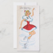 ヴィンテージクリスマスガール姿スケートで滑る シーズンカード (正面)