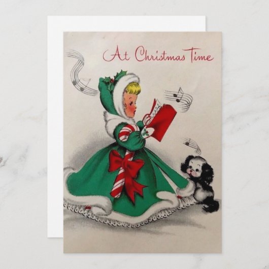 ヴィンテージクリスマスガール歌 シーズンカード (正面/裏面)