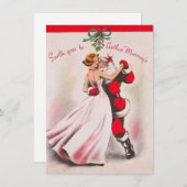ヴィンテージクリスマスガール踊りウィズサンタクロース シーズンカード (正面/裏面)