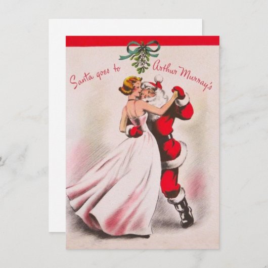 ヴィンテージクリスマスガール踊りウィズサンタクロース シーズンカード (正面/裏面)