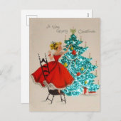 ヴィンテージクリスマスガール飾ズツリー シーズンポストカード (正面/裏面)