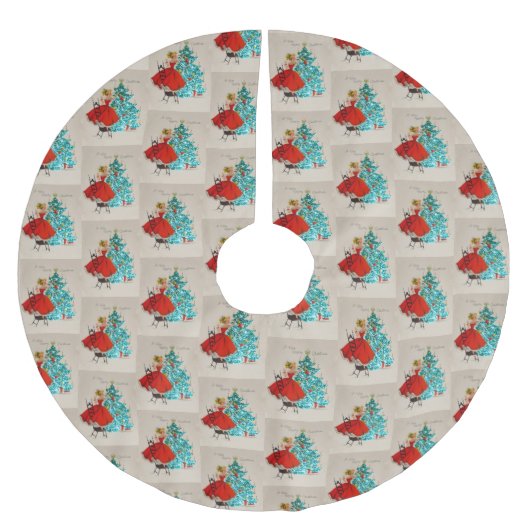 ヴィンテージクリスマスガール飾ズツリー ブラッシュドポリエステルツリースカート (正面)