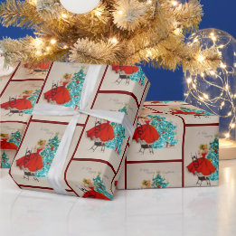 ヴィンテージクリスマスガール飾ズツリー ラッピングペーパー