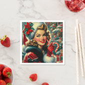 ヴィンテージクリスマスガール スタンダードカクテルナプキン (インサイチュ)