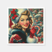 ヴィンテージクリスマスガール スタンダードカクテルナプキン (正面)