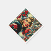 ヴィンテージクリスマスガール スタンダードカクテルナプキン (角)