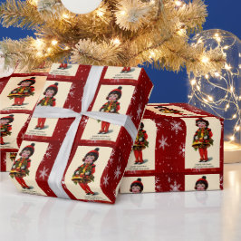 ヴィンテージクリスマスガール、スノーフレークスラッピング紙 ラッピングペーパー