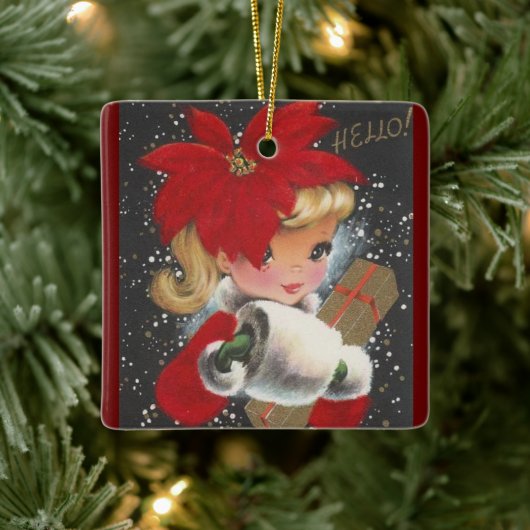 ヴィンテージクリスマスガール セラミックオーナメント (ツリー)