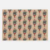 ヴィンテージクリスマスガール&ホリーベリークラフト ラッピングペーパーシート (正面2)