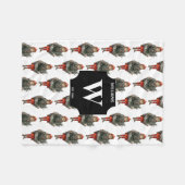 ヴィンテージクリスマスガール&ホリーベリーモノグラムの フリースブランケット (正面(横))