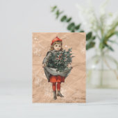 ヴィンテージクリスマスガール&ホリーベリー動揺して シーズンポストカード (スタンド正面)