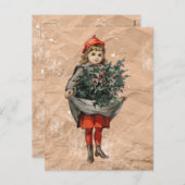 ヴィンテージクリスマスガール&ホリーベリー動揺して シーズンポストカード (正面/裏面)