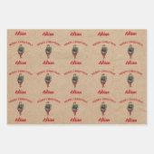 ヴィンテージクリスマスガール&ホリー名前をカスタムするクラフト ラッピングペーパーシート (正面3)