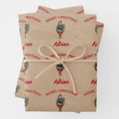 ヴィンテージクリスマスガール&ホリー名前をカスタムするクラフト ラッピングペーパーシート (インサイチュ)