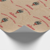 ヴィンテージクリスマスガール&ホリー名前をカスタムするクラフト ラッピングペーパー (角)