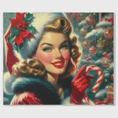 ヴィンテージクリスマスガール ラッピングペーパー (フラット)