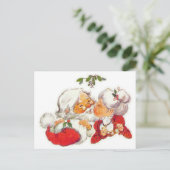 ヴィンテージクリスマスキスをするサンタ夫人クロース シーズンポストカード (スタンド正面)