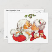 ヴィンテージクリスマスキスをするサンタ夫人クロース シーズンポストカード (正面/裏面)