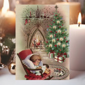 ヴィンテージクリスマスキッテンスリープベビー暖炉 シーズンカード